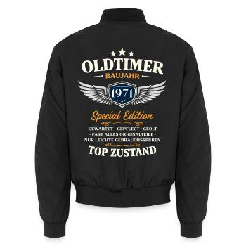 55. Geburtstag Geschenk Mann Oldtimer Vintage 1971 - Unisex Bomberjacke - Schwarz - Hinten - AI Model Male 185 light (185cm)