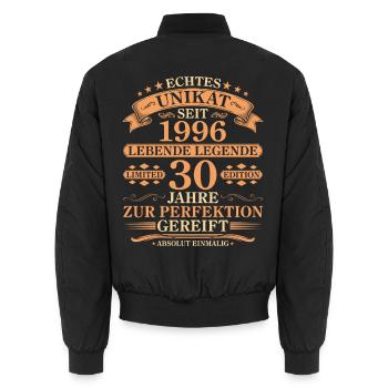 Unikat seit 1996 Jahrgang – 30. Geburtstag - Unisex Bomberjacke - Schwarz - Hinten - AI Model Male 185 light (185cm)