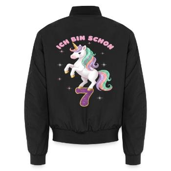 7. Geburtstag Einhorn Mädchen Ich bin schon 7 - Unisex Bomberjacke - Schwarz - Hinten - AI Model Male 185 light (185cm)