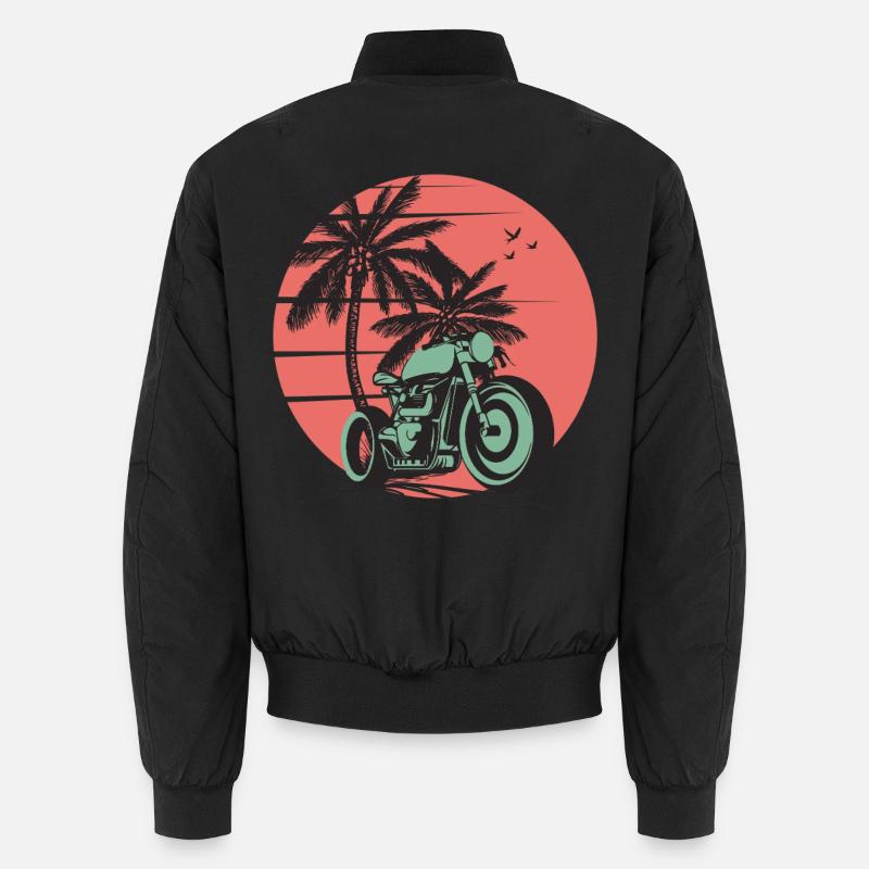 Retro Sunset Palm Motorradfahrt Unisex Bomberjacke