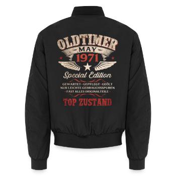 55. Geburtstag Geschenk Mann Oldtimer Mai 1971 - Unisex Bomberjacke - Schwarz - Hinten - AI Model Male 185 light (185cm)