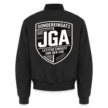  Sondereinsatz JGA – Letzter Einsatz vor der Ehe - Unisex Bomberjacke - Schwarz - Hinten - AI Model Male 185 light (185cm)