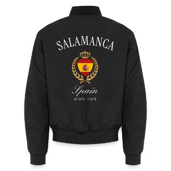 Couronne d’armoiries de Salamanque, Espagne – Souvenir de voyage - Bomber unisexe - noir - Dos - AI Model Male 185 light (185cm)