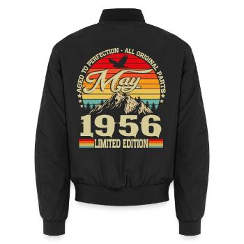 Vintage May 1956 Vintage Retro Birthday - Unisex Bomber Jacket - black - Back - AI Model Male 185 light (185cm)