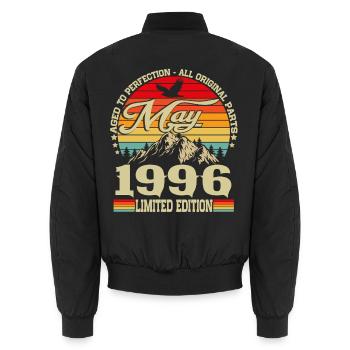Vintage May 1996 Vintage Retro Birthday - Unisex Bomber Jacket - black - Back - AI Model Male 185 light (185cm)