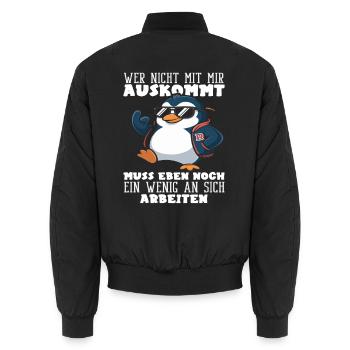 Wer nicht mit mir auskommt Pinguin Spruch - Unisex Bomberjacke - Schwarz - Hinten - AI Model Male 185 light (185cm)