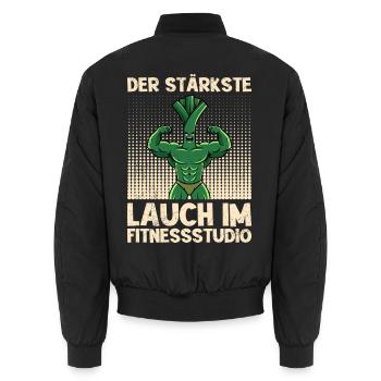 Gewichtheben DER STÄRKSTE LAUCH IM FITNESSSTUDIO - Unisex Bomberjacke - Schwarz - Hinten - AI Model Male 185 light (185cm)