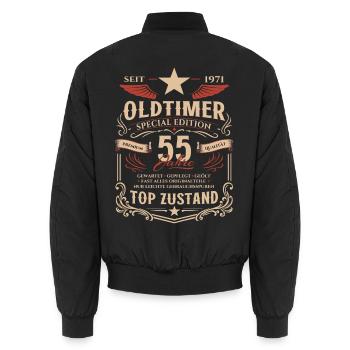 55. Geburtstag Geschenk Mann Oldtimer Vintage 1971 - Unisex Bomberjacke - Schwarz - Hinten - AI Model Male 185 light (185cm)