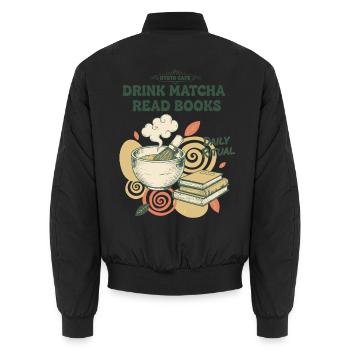 Matcha trinken, Bücher lesen, tägliches Ritual, Kyoto, Matcha. - Unisex Bomberjacke - Schwarz - Hinten - AI Model Male 185 light (185cm)