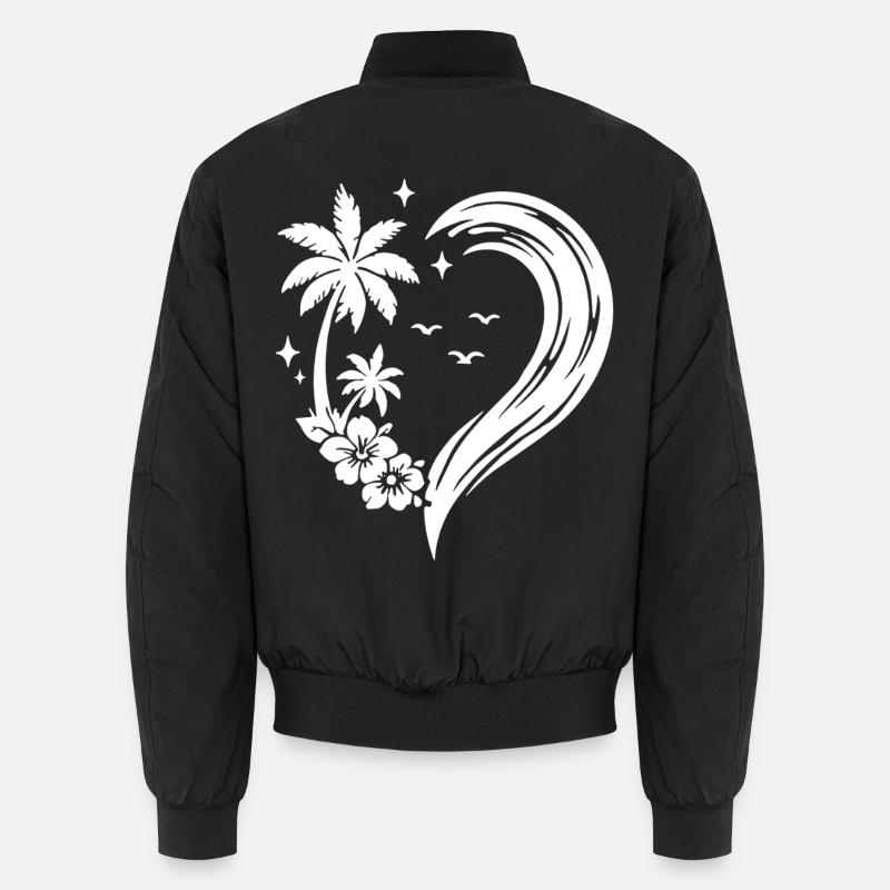 Heart Palm Tree Flowers Ocean Wave Unisex Bomber Jacket