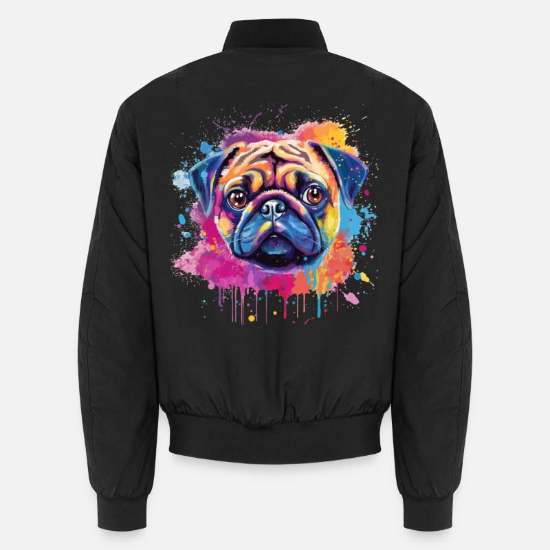 Lebendiges Mops-Splash-Porträt - Unisex Bomberjacke - Schwarz
