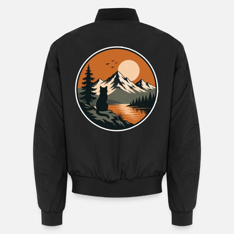 Bergsee mit Katze Silhouette Unisex Bomberjacke