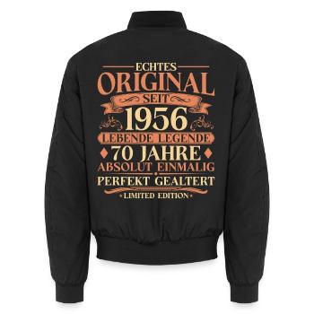 70. Geburtstag Echtes Original 1956 Vintage - Unisex Bomberjacke - Schwarz - Hinten - AI Model Male 185 light (185cm)