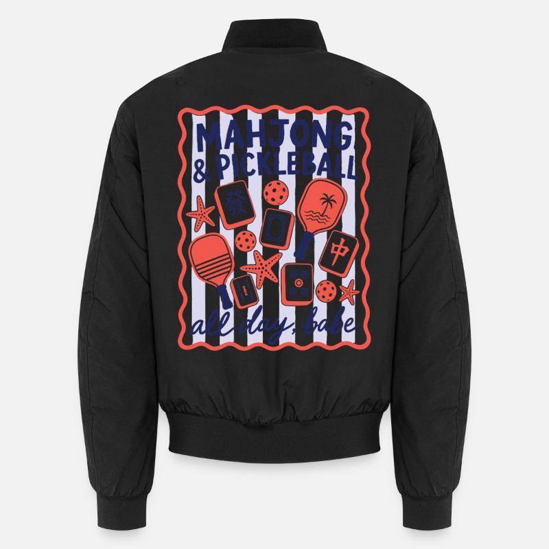 Pickleball Mahjong Game Mahj - Unisex Bomber Jacket - black