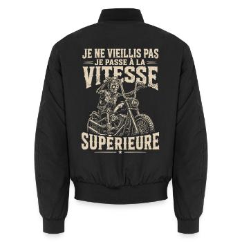 je ne vieillis pas Motard Cadeau humour personnali - Bomber unisexe - noir - Dos - AI Model Male 185 light (185cm)