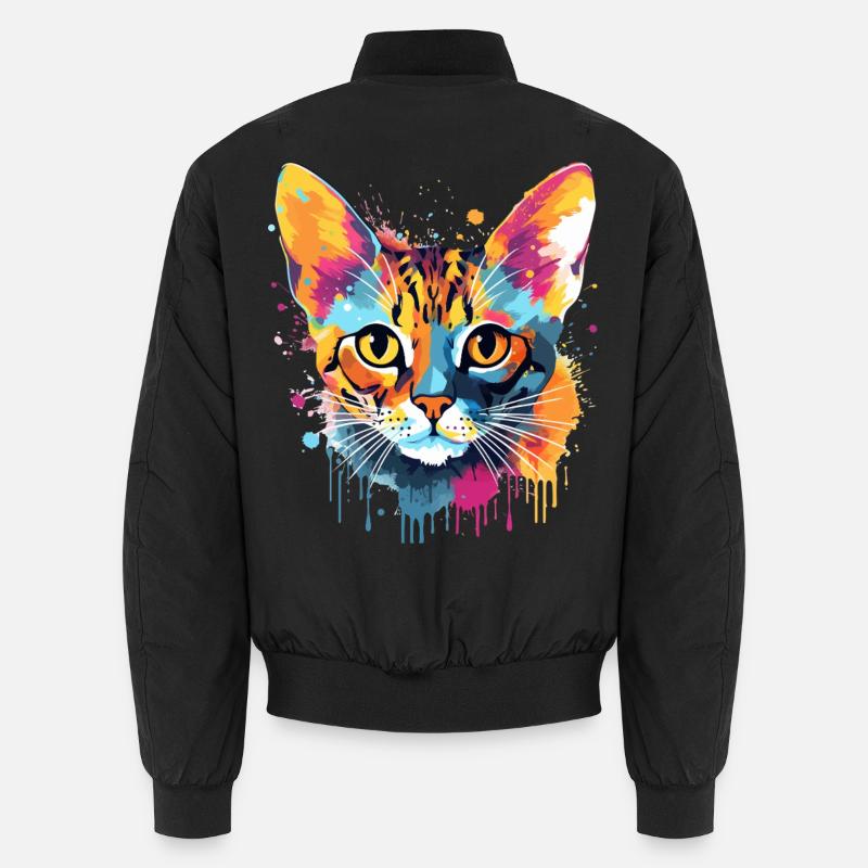 Bunte Bengal-Katzengesicht-Splash-Art - Unisex Bomberjacke - Schwarz