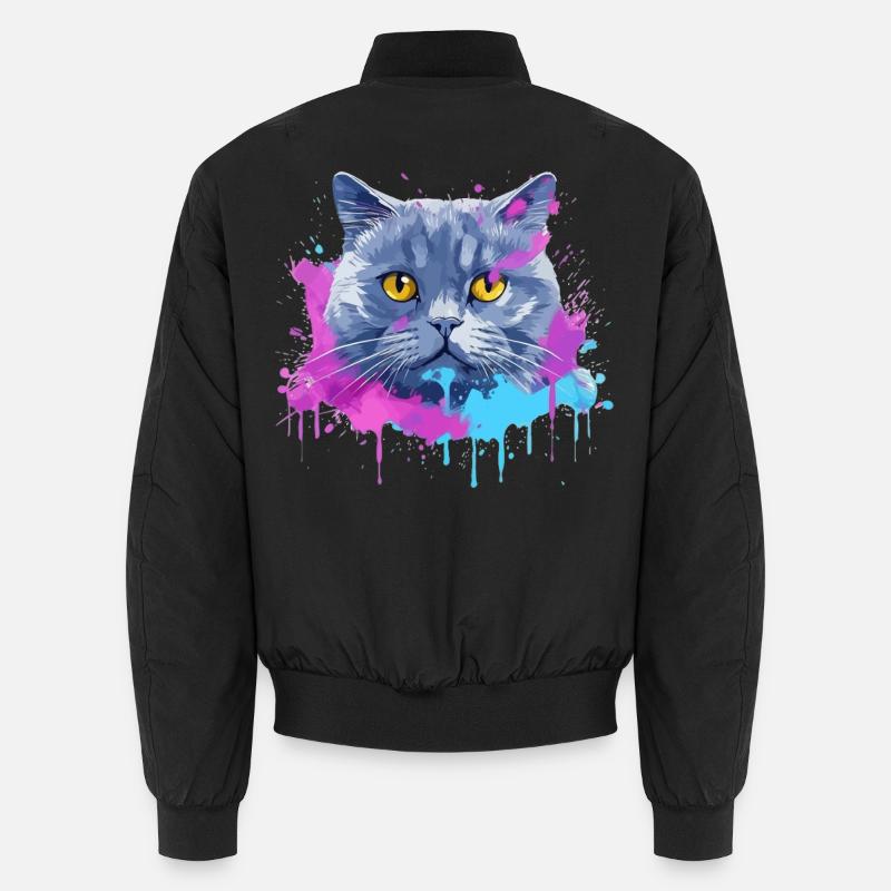 Bunte Splash-Kunst Britisches Kurzhaar-Katzengesicht - Unisex Bomberjacke - Schwarz