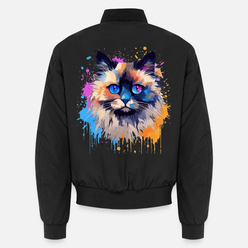 Bunte Birman-Katzengesicht-Splash-Kunst - Unisex Bomberjacke - Schwarz