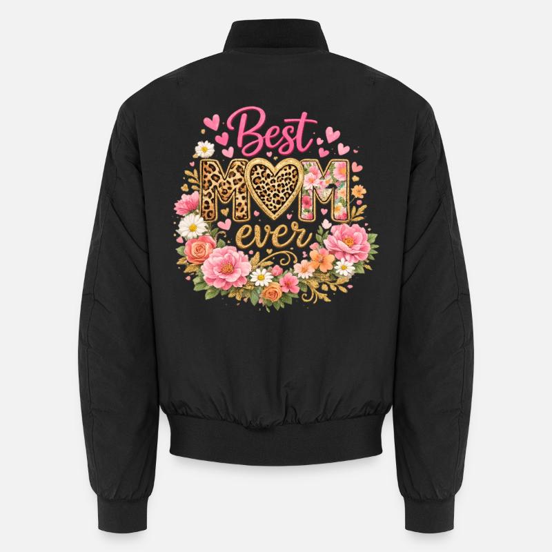 Best Mom Ever – Leopard Style and Flower Crown Unisex Bomber Jacket