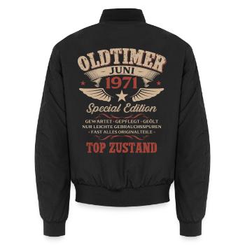 55. Geburtstag Geschenk Mann Oldtimer Juni 1971 - Unisex Bomberjacke - Schwarz - Hinten - AI Model Male 185 light (185cm)