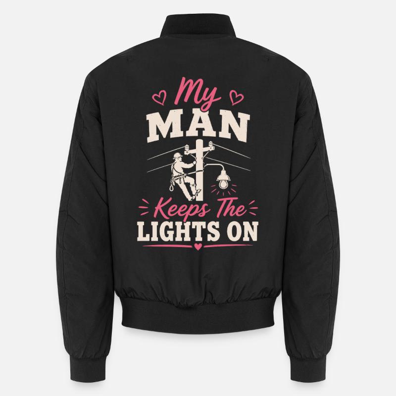 My husband is a lineman electrician Unisex Bomber Jacket