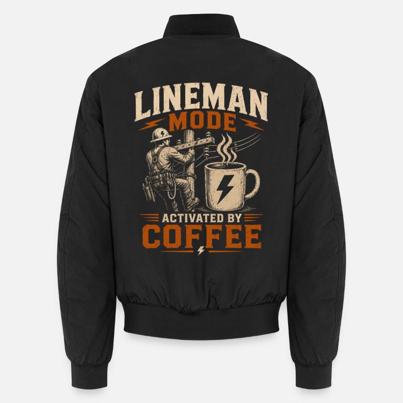 Lustiger Lineman Kaffee Strom Arbeit Unisex Bomberjacke