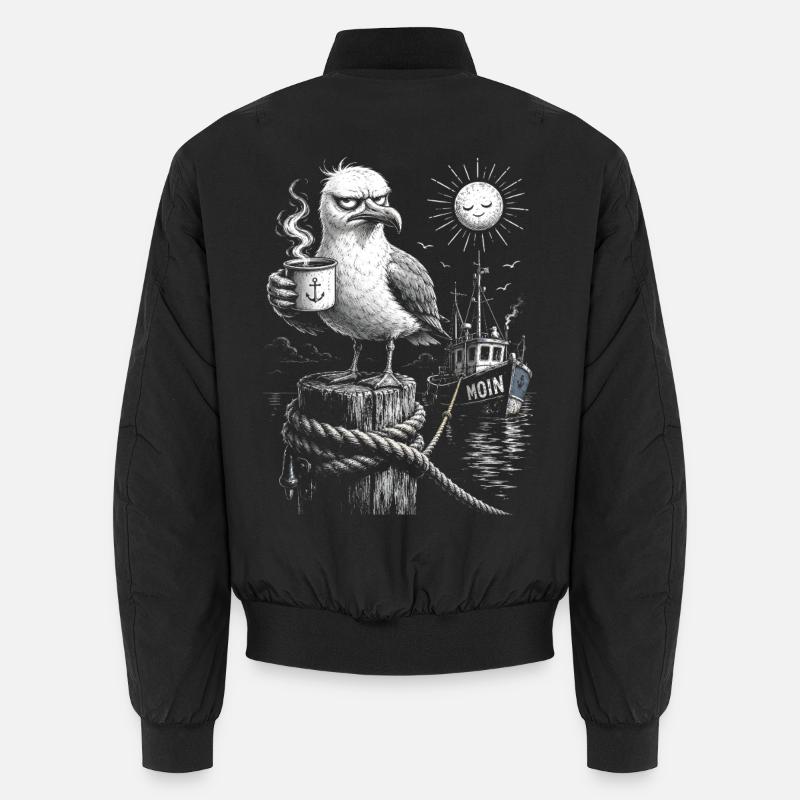 MOIN – Grummeliges Möwe mit Kaffee - Unisex Bomberjacke - Schwarz