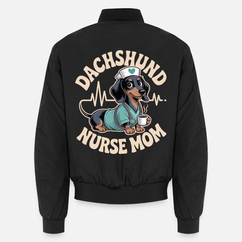 Dachshund Nurse Mom - Unisex Bomber Jacket - black