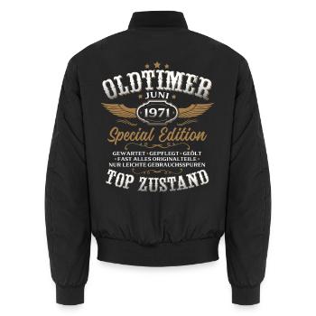 55. Geburtstag Geschenk Mann Oldtimer Juni 1971 - Unisex Bomberjacke - Schwarz - Hinten - AI Model Male 185 light (185cm)