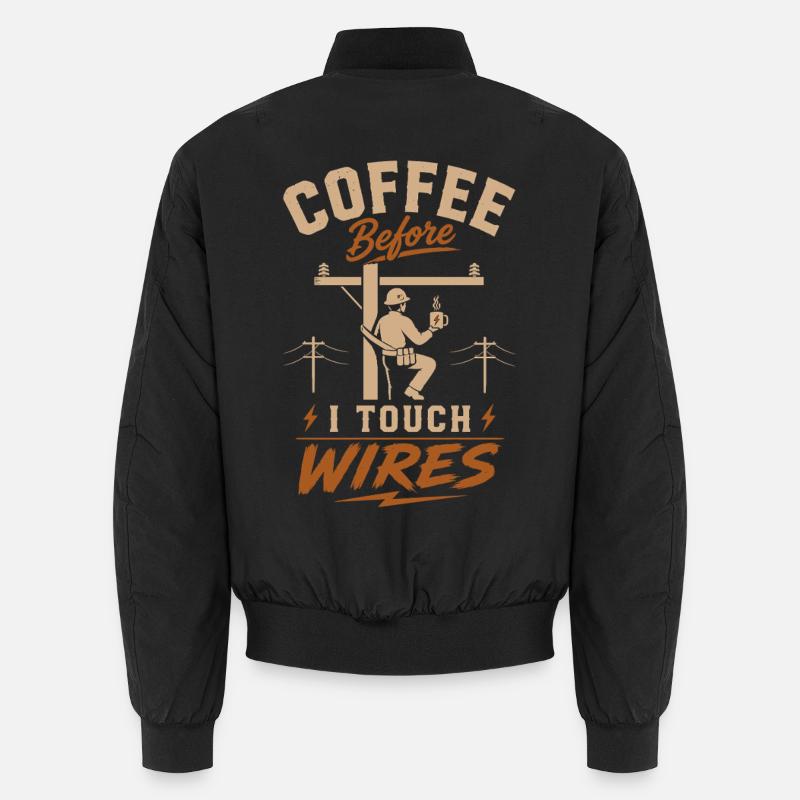 Coffee Before I Touch Cables - Unisex Bomber Jacket - black