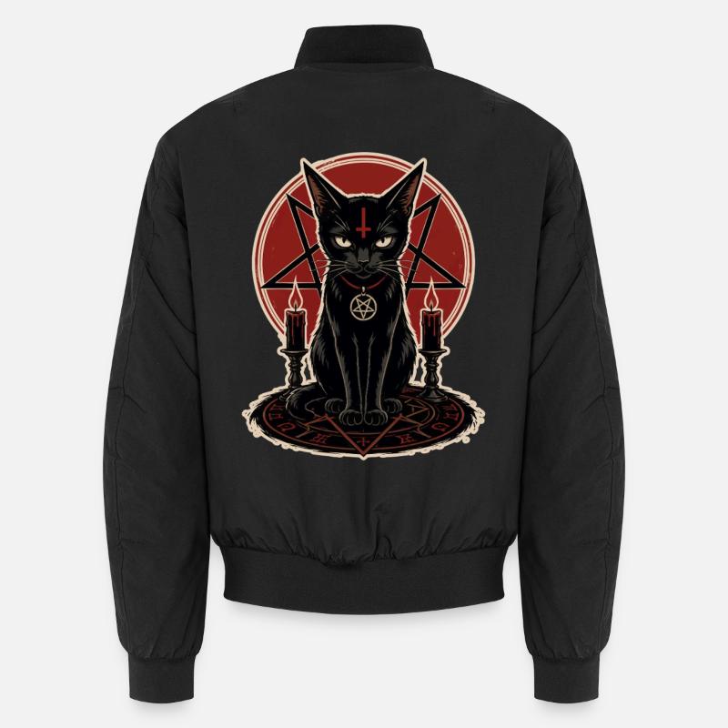 Schwarze Katze im Pentagramm Unisex Bomberjacke