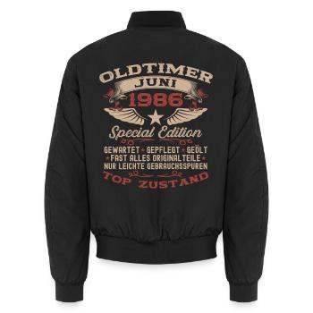 40. Geburtstag Geschenk Mann Oldtimer Juni 1986 - Unisex Bomberjacke - Schwarz - Hinten - AI Model Male 185 light (185cm)