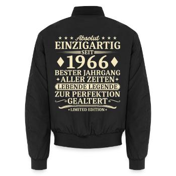 Geburtstag 1966 Jahrgang geboren Vintage - Unisex Bomberjacke - Schwarz - Hinten - AI Model Male 185 light (185cm)