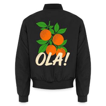 Olá Retro Orange Plants Holiday Greeting - Unisex Bomber Jacket - black - Back - AI Model Male 185 light (185cm)