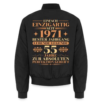 Einzigartig seit 1971 – Legende 55. Geburtstag - Unisex Bomberjacke - Schwarz - Hinten - AI Model Male 185 light (185cm)