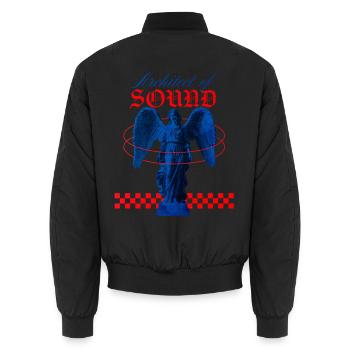 Architekt des Sounds – EDM Techno Trance House Outfit - Unisex Bomberjacke - Schwarz - Hinten - AI Model Male 185 light (185cm)