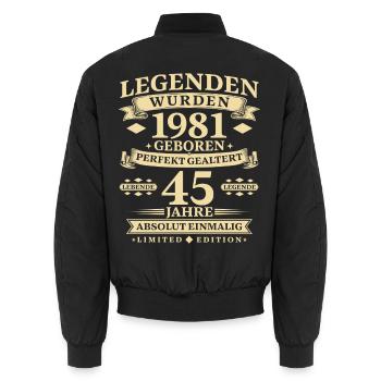 Legenden wurden 1981 geboren 45 Jahre - Unisex Bomberjacke - Schwarz - Hinten - AI Model Male 185 light (185cm)