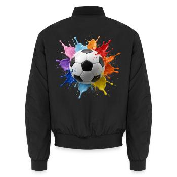 Colourful Football Ball with watercolour splash - Unisex Bomber Jacket - black - Back - AI Model Male 185 light (185cm)