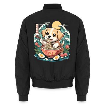 Kawaii Puppy Ramen Waves たのろ稲朔 Sunrise Bowl - Unisex Bomber Jacket - black - Back - AI Model Male 185 light (185cm)