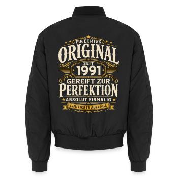 35. Geburtstag Geschenk Mann Original Vintage 1991 - Unisex Bomberjacke - Schwarz - Hinten - AI Model Male 185 light (185cm)
