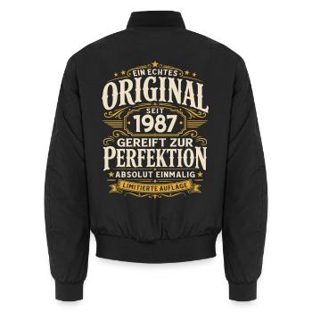 39. Geburtstag Geschenk Mann Original Vintage 1987 - Unisex Bomberjacke - Schwarz - Hinten - AI Model Male 185 light (185cm)