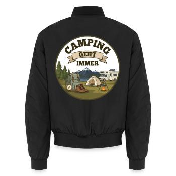 Camping geht immer mit Wohnmobil Camper Sprüche - Unisex Bomberjacke - Schwarz - Hinten - AI Model Male 185 light (185cm)