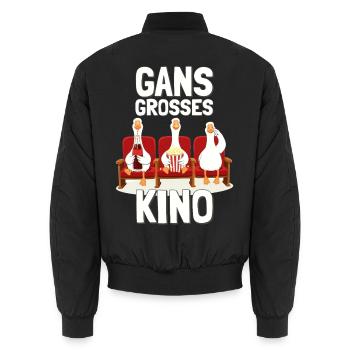 GANS GROßES KINO - rot/beige Gänse - Unisex Bomberjacke - Schwarz - Hinten - AI Model Male 185 light (185cm)