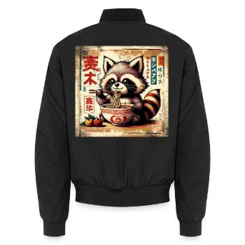 Waschbär Ramen Vintage Poster Style - Unisex Bomberjacke - Schwarz - Hinten - AI Model Male 185 light (185cm)