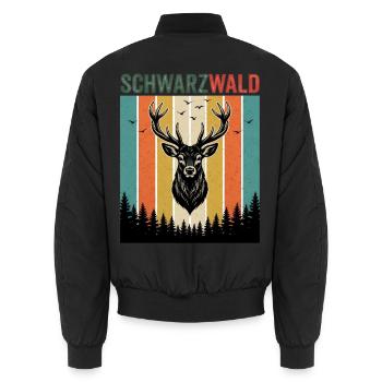 Ein Hirsch im Wald mit Vögel Natur Schwarzwald - Unisex Bomberjacke - Schwarz - Hinten - AI Model Male 185 light (185cm)