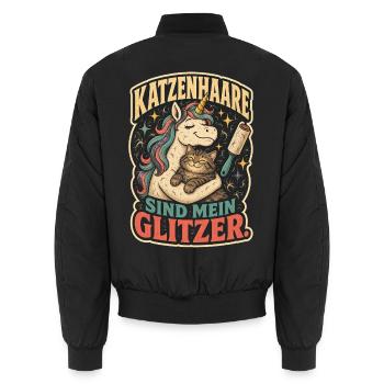 Katzenhaare sind mein Glitzer Shirt - Unisex Bomberjacke - Schwarz - Hinten - AI Model Male 185 light (185cm)