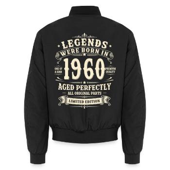 66th Birthday Gift 1960's Man Vintage Retro - Unisex Bomber Jacket - black - Back - AI Model Male 185 light (185cm)