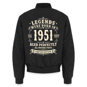 75th Birthday Gift 1951 Man Vintage Retro - Unisex Bomber Jacket - black - Back - AI Model Male 185 light (185cm)