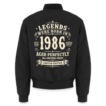 40th Birthday Gift 1986 Man Vintage Retro - Unisex Bomber Jacket - black - Back - AI Model Male 185 light (185cm)