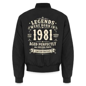 Cadeau pour le 45e anniversaire 1981 Homme Vintage Rétro - Bomber unisexe - noir - Dos - AI Model Male 185 light (185cm)